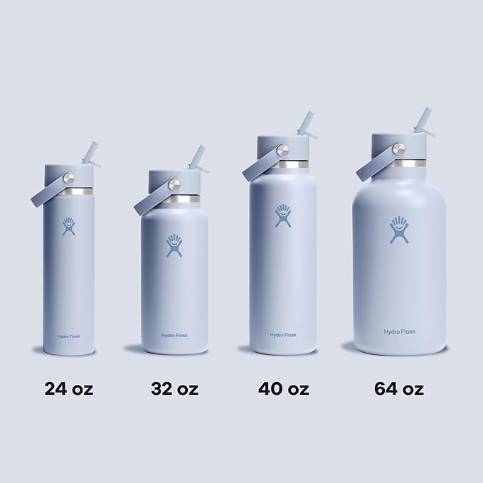 Hydro Flask Water Bottle - Insulated Stainless Steel - Wide Mouth Flex Straw Lid, Non Spill, Leakproof and Refillable in 32 Oz Surf Blue