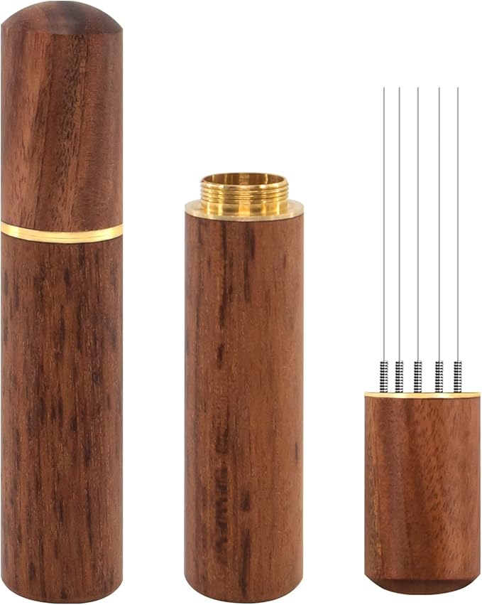 Espresso Coffee Stirrer 5 Needles 0.4mm Espresso Distribution Tools, Natural Wood Handle and Stand (Rosewood)