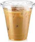 Fit Meal Prep 100 Pack 12 oz Clear Plastic Cups with Flat Lids, Disposable Iced Coffee Cups, BPA Free Premium Crystal Smoothie Cup for Party, Lemonade Stand, Cold Drinks, Juice, Milkshake