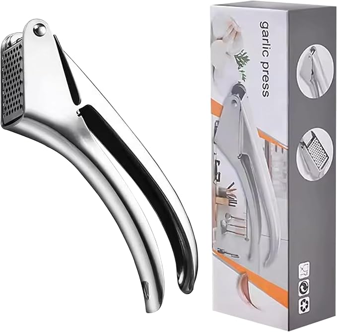 Croomi Garlic Press Stainless Steel - Premium Professional Mincer Tool - Rust Proof & Dishwasher Safe - Garlic Presser & Masher - Ginger Crusher with Soft Ergonomic Handle - Easy to Squeeze & Clean