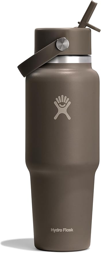 Hydro Flask Travel Water Bottle - Insulated Stainless Steel - Wide Straw Lid, Non Spill, Leakproof in 32 Oz Sandpiper