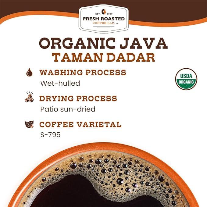 Fresh Roasted Coffee, Organic Java Taman Dadar | USDA Organic, RFA, Kosher | Medium Roast 2 lb (32 oz) Whole Bean