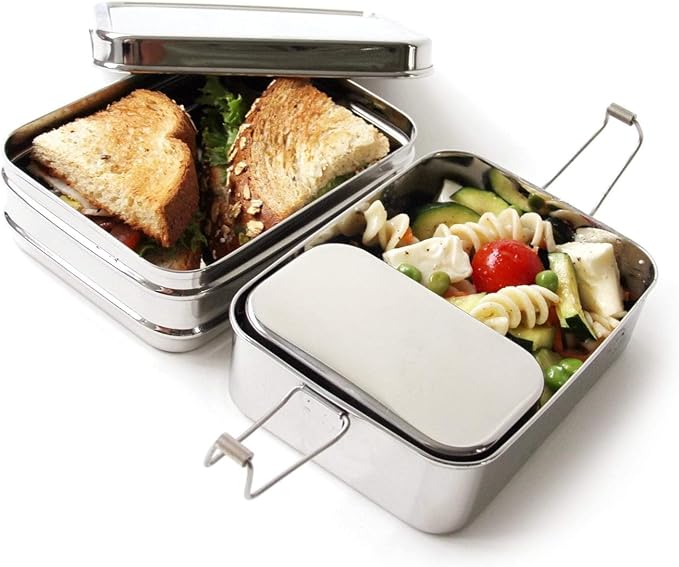 ECOlunchbox Three?in?One Stainless Steel Bento Box (31?oz) – 3?Piece Nesting Lunch Container with Snack Pod – Plastic?Free, Non?Toxic, Dishwasher?Safe, Not Leak-Proof