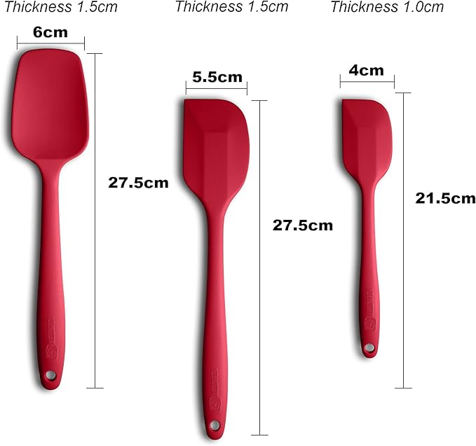 Silicone Spatula 3-piece Set, Ergonomic Handle High Heat-Resistant Spatulas, Non-stick Rubber Spatulas with Stainless Steel Core, Wine Red