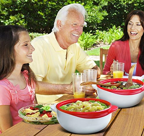 Pinnacle Insulated Casserole Dish with Lid 3 pc. Set 2.6/1.5/1 qt. Hot Pot Food Warmer/Cooler –Thermal Soup/Salad Serving Bowl- Stainless Steel Hot Food Container–Best Gift Set for Moms –Holidays Red
