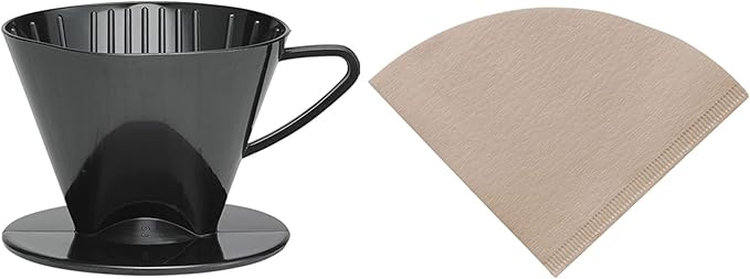 Fino Pour-Over Reusable Coffee Brewing Cone Plus 100 Disposable Unbleached Paper Filters, Number 2-Size, Black