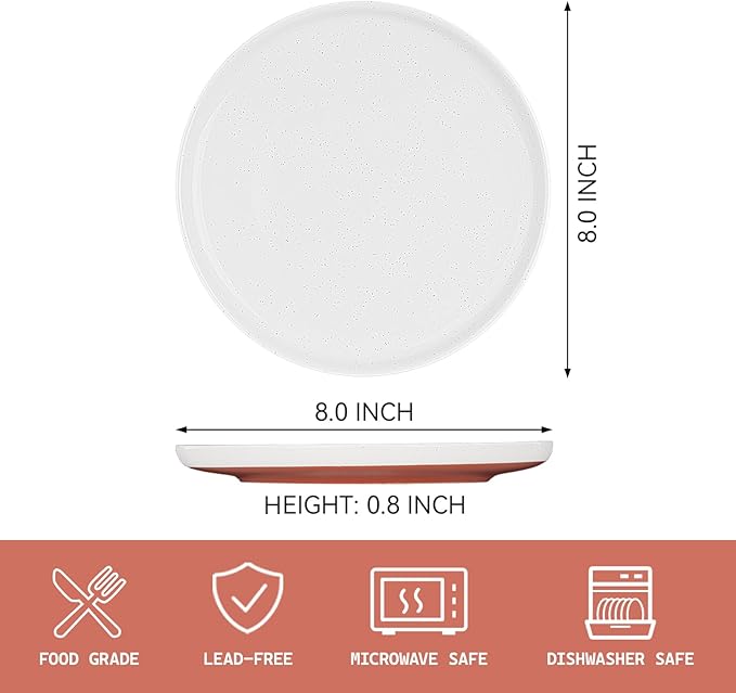 GZG Ceramic Dinner Salad Plates Set of 4, 8 Inch Speckled Dinnerware Dessert Plates with Clay-Tone Base, Microwave Oven Dishwasher Safe