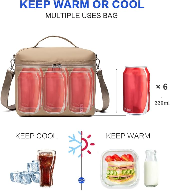 NOL Natural Organic Lifestyle Insulated Lunch Bags for Women Cooler Bag Lightweight Nylon Waterproof Lunch Box For Work (Small, Brown)