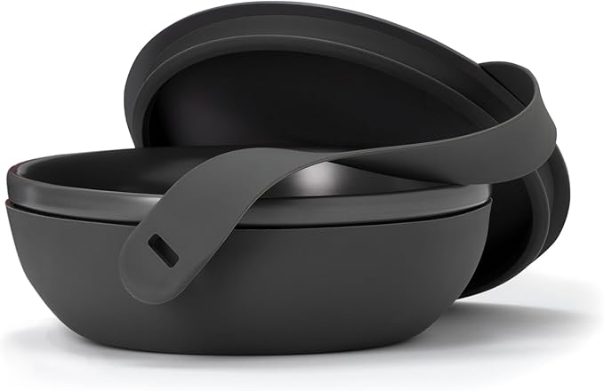 W&P Porter Ceramic Bowl Lunch Container w/ Protective Non-slip Exterior, Charcoal 1 Liter | Lid & Snap-tight Silicone Strap | Food Storage, Bento Box, Meal Prep | BPA-Free Ceramic