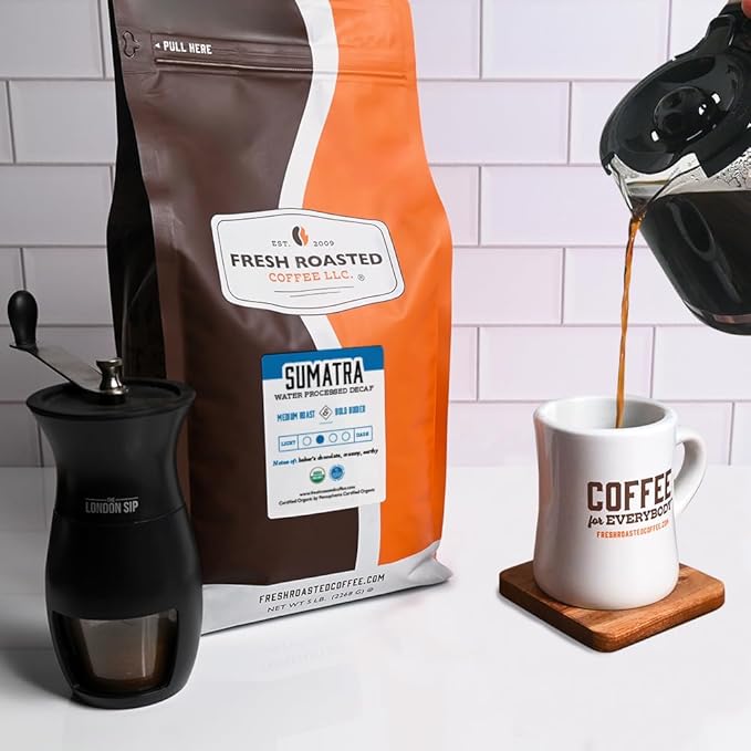 Fresh Roasted Coffee, Organic Sumatra Water-Processed Decaf | 100% Single Origin, USDA Organic, Kosher | Medium Roast 5 lb (80 oz) Whole Bean