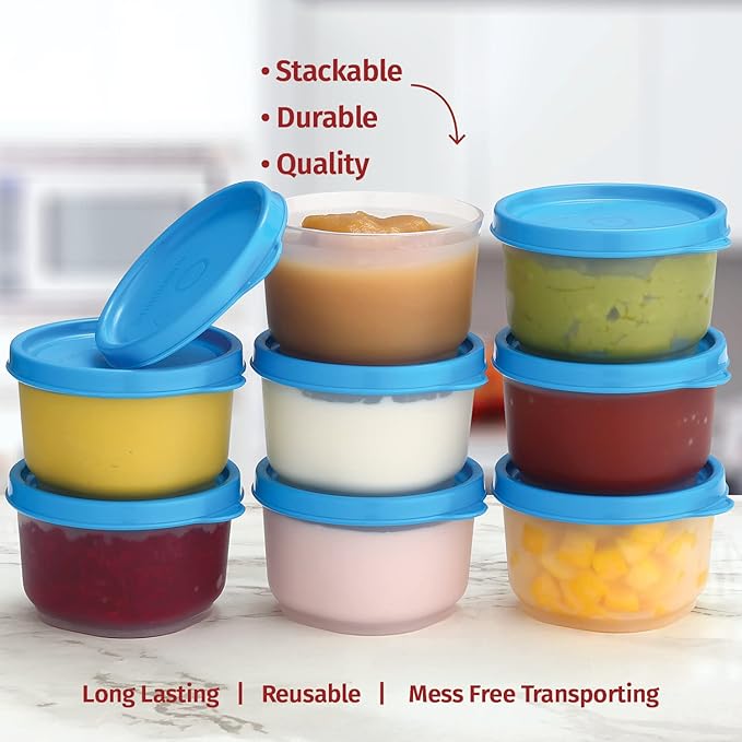 SIGNORA WARE Reusable Plastic Food Storage Containers 8 pack 4 oz. Stackable Airtight Leak Proof Containers for Snacks, Picnics, Food Prep, Salad Dressing - BPA Free