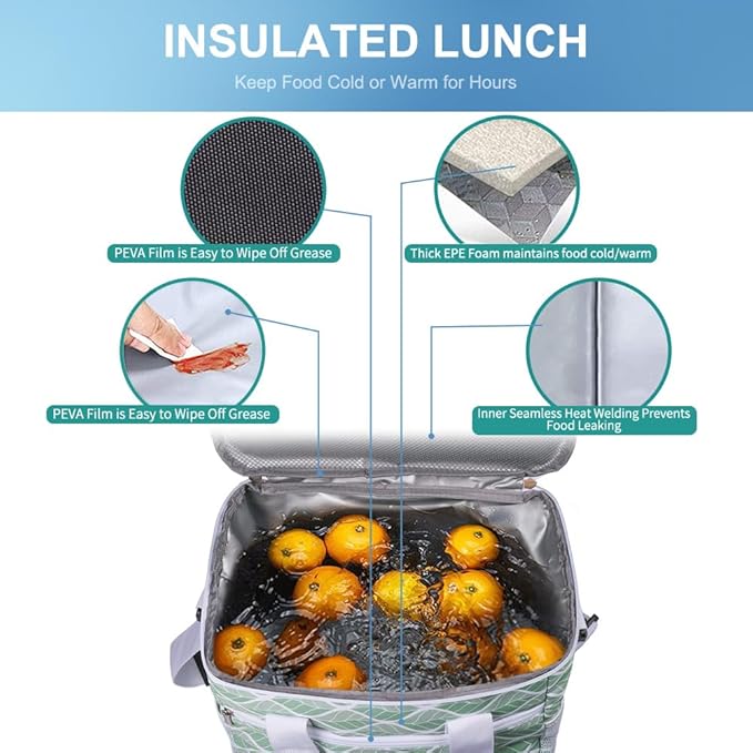 Iknoe Large Cooler Bag Collapsible 24 Can Insulated Bags Leakproof Lunch Cooler Tote with Multi-Pockets for Adult Insulated Thermal Bag for Beach, Picnic, Office Work(Green Wave)