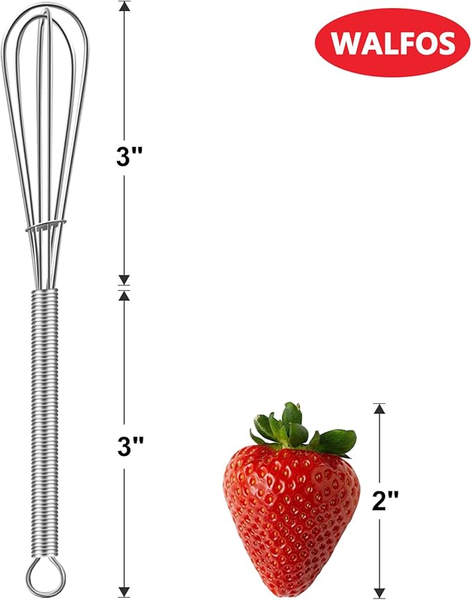 Walfos 6 Inch Mini Whisks, Small Whisks Bulk 304 Stainless Steel Set of 6, Tiny Whisk For Beating Eggs, Whisking, Blending Ingredients, Mixing Sauces