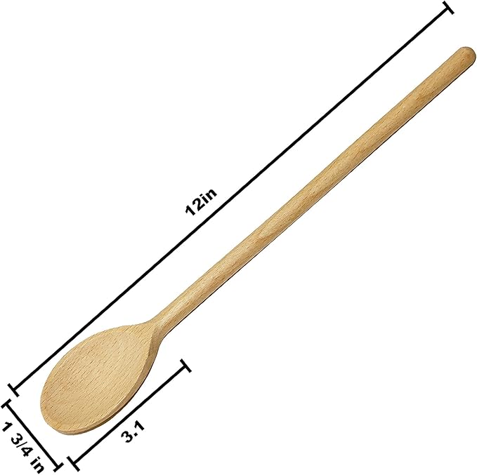 12 Inch Long Wooden Spoon Set by BICB | Natural Beechwood Mixing Spoons for Baking, Cooking & Stirring | Set of 6 Long Wooden Spoons | Cookware Sauce Spoons | Wood Mixing Spoon Set