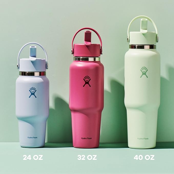 Hydro Flask Travel Water Bottle - Insulated Stainless Steel - Wide Straw Lid, Non Spill, Leakproof in 32 Oz Coconut Cream