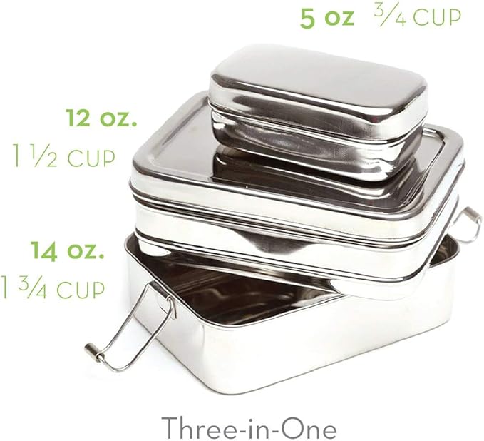 ECOlunchbox Three?in?One Stainless Steel Bento Box (31?oz) – 3?Piece Nesting Lunch Container with Snack Pod – Plastic?Free, Non?Toxic, Dishwasher?Safe, Not Leak-Proof