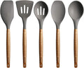 Kitchen Utensils Set, Silicone Cooking Utensils Set,Non-Stick Silicone Spatula Set with Natural Acacia Hard Wood Handle, 5 Piece, Upgraded Thickened Cookware