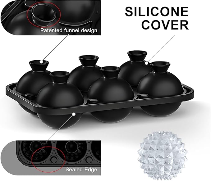 Samuelworld 3D Ice Ball Mold - Silicone Sphere Ice Tray for Cocktails, Whiskey, Unique Design Silicone Ice Tray for Perfectly Round Ice Balls, Stylish Round Ice for Home Bar and Party (Black)