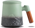 ZENS Tea Mug with Infuser and Lid for Loose Leaf Tea Steeper, 16.9 oz Embossed Ceramic Tea Cup with Fine Strainersand Wood Handle, Diffusers Accessories for Tea Lovers Gifts