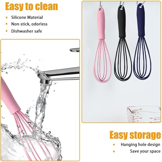 5 Pcs Silicone Whisk for Cooking - Mini Whisk Stainless Steel Dough Whisk, Non Stick Hand Tiny Balloon Wire Whisk, Milk Egg Frother for Blending Whisking Beating Stirring Baking