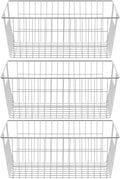 SANNO Freezer Baskets Wire Storage Baskets Closet Organization Baskets Bin Farmhouse Storage Bins Large Organizer Bins for Home, Office, Bathroom, Pantry -Set of 3, Chrome, 15.7"