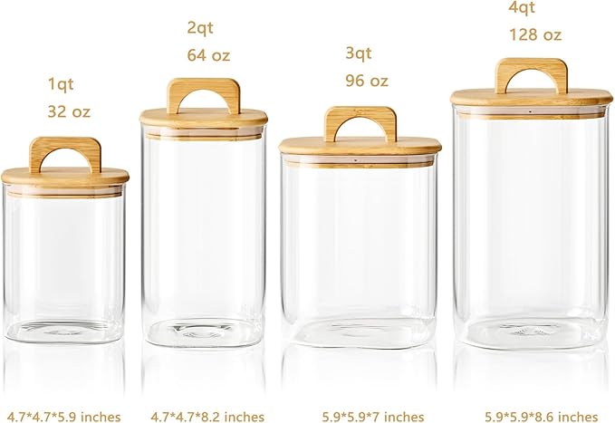 Sweejar 4 qt Large Jars with Bamboo Lids, 1 Gallon Glass Candy Jar with Lid, Sugar/Flour Storage Containers, 128 oz Big Glass Canisters with Airtight Lid, 2 Pack