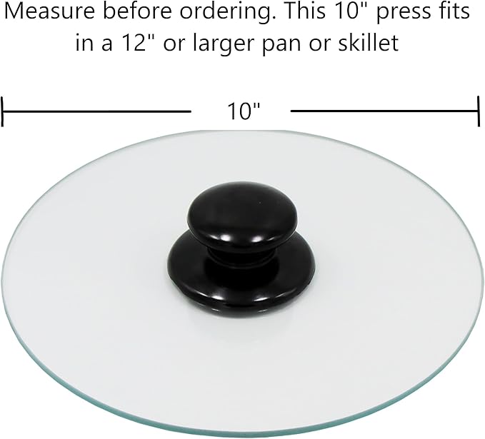Northwest Enterprises Bacon Press, Round Tempered Glass Bacon Press and Splatter Shield, Perfectly Cooked Flat Bacon Every time! (10 Inch)