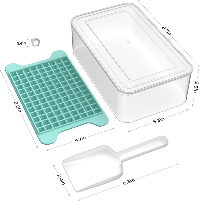Mini Ice Cube Tray for Freezer: FDDBI Small Ice Trays for Freezer with Bin - 117×4PCS Easy Release Nugget Ice Tray - Crushed Ice Tray with Container