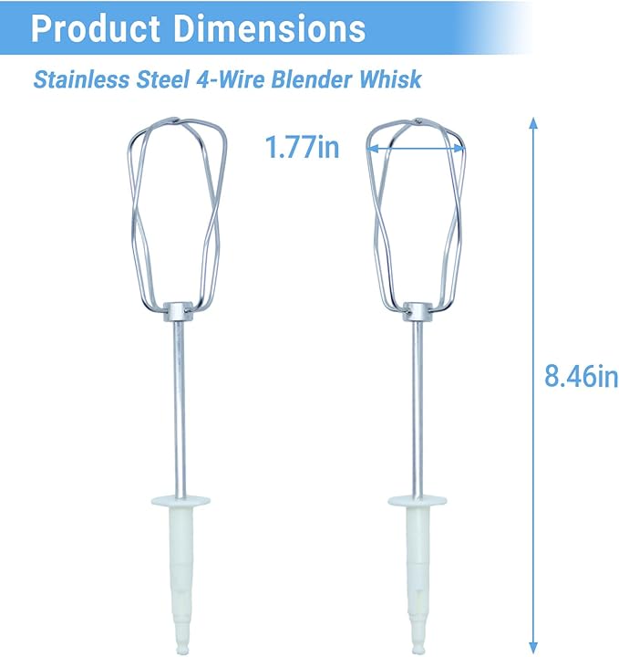 2-Pack Stainless Steel 4-Wire Blender Whisk Compatible with Braun HM3000 HM4644 HM5100 HM1010 Mixer - Durable Eggbeater Replacement Parts for Blending, Whisking, and Stirring