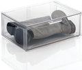 mDesign Plastic Stackable Closet Storage Organizer Bin Containers with Front Pull Drawer for Cabinet, Desk, Shelf, Cupboard, or Dresser Organization - Lumiere Collection - Clear