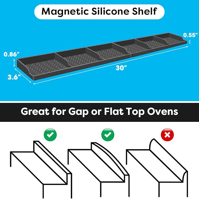 Stove Top for Silicone Shelf,30 Inch Magnetic Shelf Over the Stove Spice Rack,Kitchen Shelf for Above Stovetop Organizer Magnet Flat Back of Stove-Dark Grey