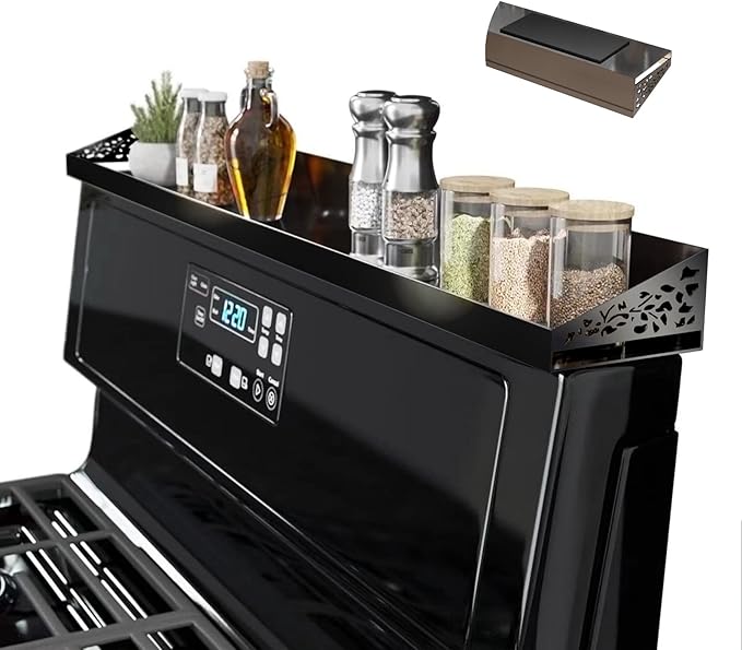 30" Magnetic Stove Top Shelf – Black Spice Rack and Seasoning Organizer – Magnetic Kitchen Shelf for Back of Stove – Over Stove Rack and Storage Organizer