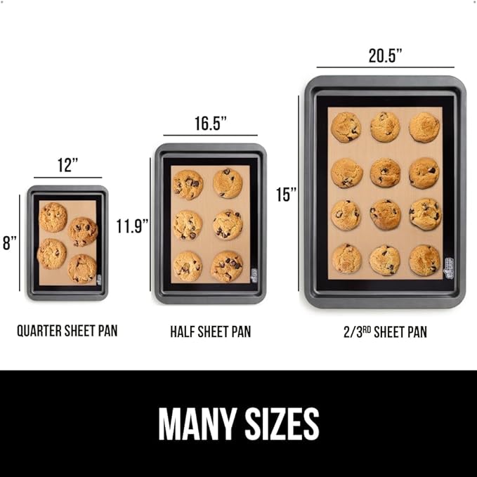 GORILLA GRIP Reusable Nonstick Silicone Baking Mat, 2-Pack, BPA-Free Oven Safe Food Liner for Toaster Ovens, Mini Cookie Sheets, Easy Clean, Holiday Baking Essentials, 11.75x8.25, Quarter Sheet, Black