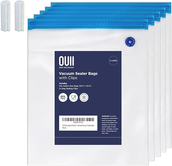 Sous Vide Bags Only Kit For Anova and Joule Cookers, 20 Extra Large Reusable BPA Free Food Vacuum Sealer Bags