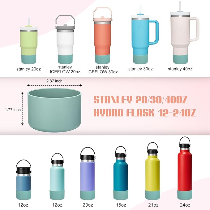 Silicone Boot for Hydro Flask 12-40 OZ Water Bottle, Boot for Stanley Cup 40 30 OZ, Bottom Boots for Hydroflask Sports Water Bottles, Silicone Bottom Cover Sleeve