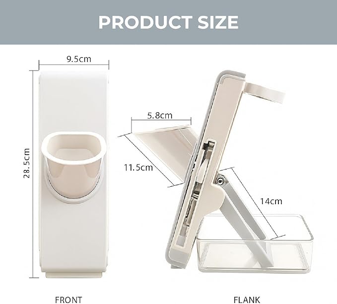 Mandoline Slicer Adjustable – Safe Vegetable Chopper & Potato Slicer with Container – Multifunctional Food Cutter Dicer for Salad & Fries – Kitchen Tool Gift Set (Grey)
