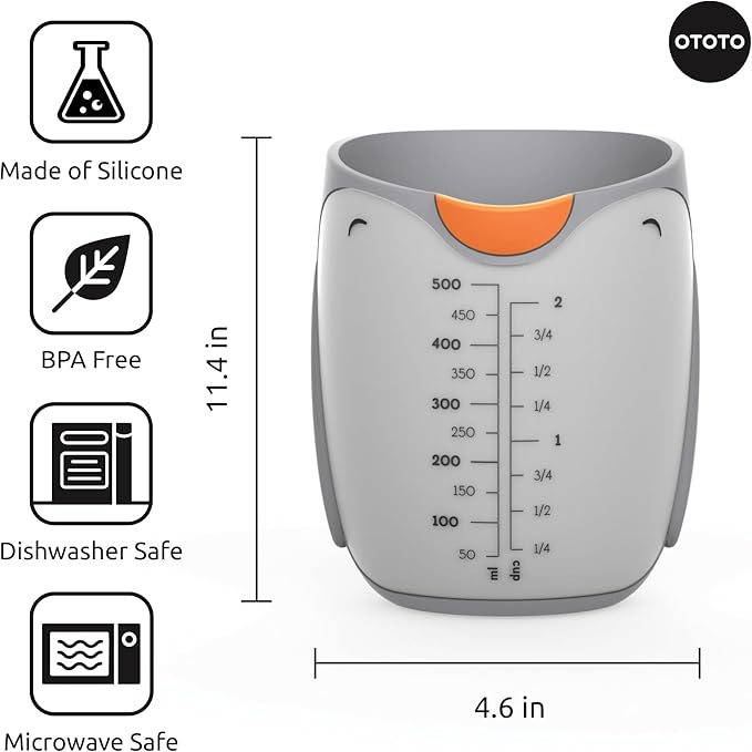 OTOTO Penny Penguin Silicone Measuring Cups for Cooking - 500ml 2 Cup Cute Measuring Cups for Baking, BPA-Free, Microwave Safe, Penguin Gifts, Cute Kitchen Accessories, Funny White Elephant Gifts
