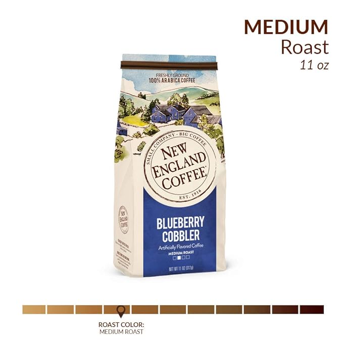 New England Coffee Blueberry Cobbler Medium Roast Ground Coffee, 11oz Bag (Pack of 3)