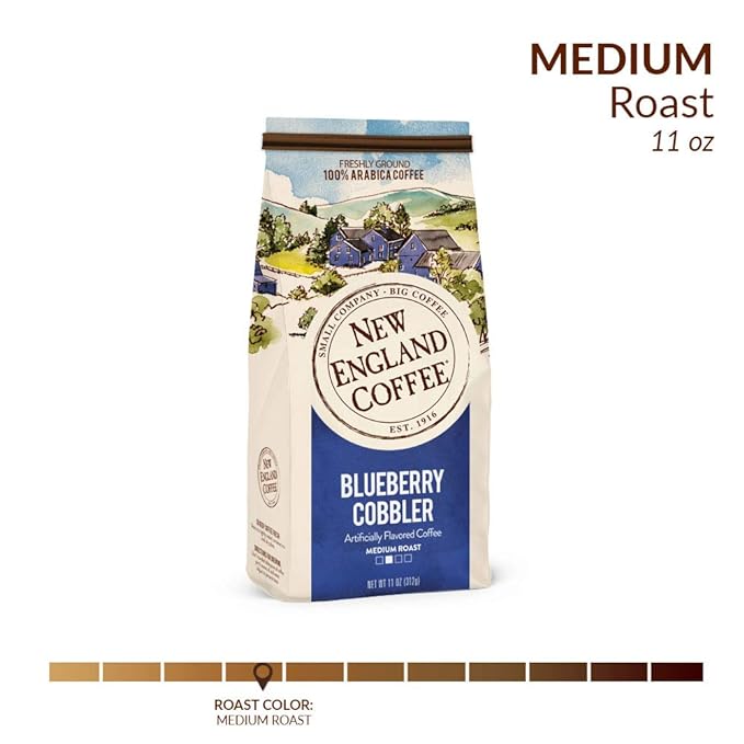 New England Coffee Blueberry Cobbler Medium Roast Ground Coffee, 11oz Bag (Pack of 1)