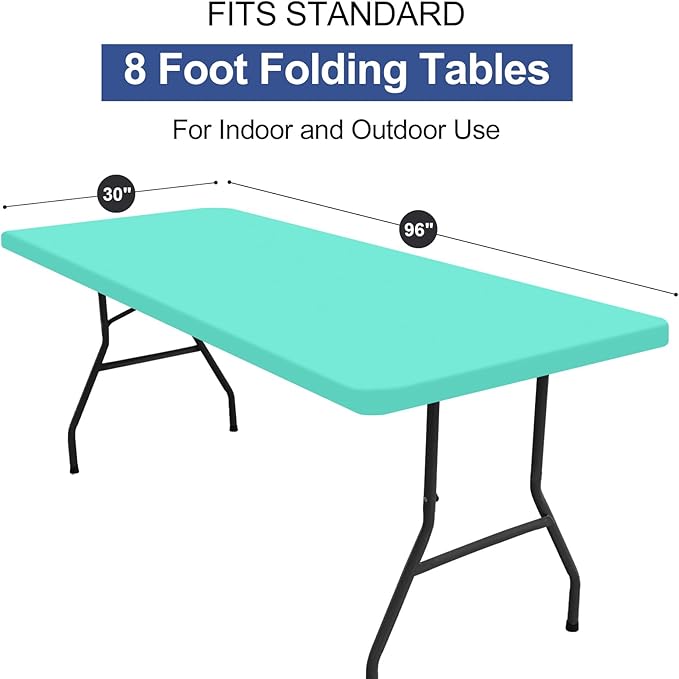 homing Rectangle Table Cloth Cover, Waterproof Polyester Elastic Fitted Tablecloth, Fits for 8 Foot Folding Tables, Washable Table Protector for Picnic, Camping, Outdoor (Aqua, 30" x 96")