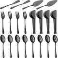 BEWOS Black 20-Piece Serving Set, Black Slotted Spoons & Tongs, Forks, Cake Server & Butter Knife, Stainless Steel, Dishwasher Safe