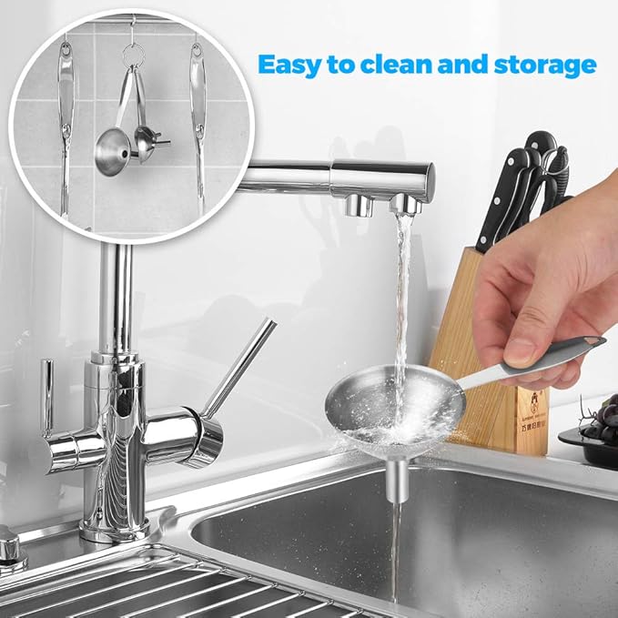 Stainless Steel Funnels, 3 in 1 Metal Kitchen Funnels for Filling Bottle with Handy Handle for Transferring Essential Oils, Liquid, Fluid, Dry Ingredients & Powder, Durable and Dishwash