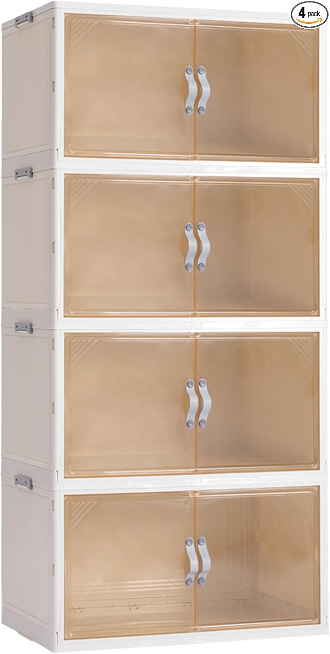 AHEONLAR 4 Pack Plastic Storage Bins with Drawers - 388QT Foldable Stackable Storage Bins with Lids - Closet Craft Organizers and Storage - Plastic Drawer Storage for Bedroom(97QT×4), 22.8 Gal