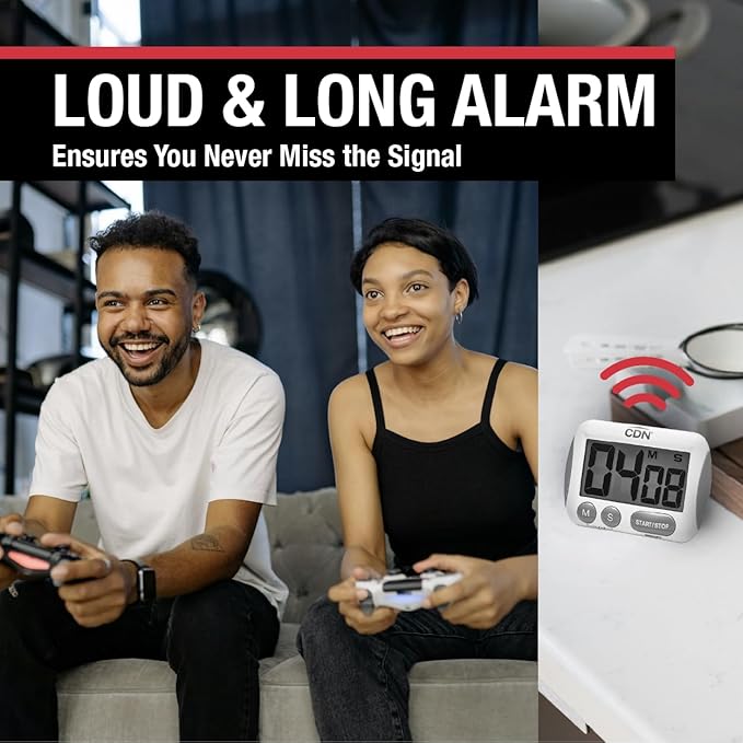 CDN Extra-Big Digit Timer | Counts Up & Down, 100 Minutes by Minutes & Seconds, Extra-Large Digits, Loud Alarm, Stand, Hang, Magnet Mounting, Perfect for Batch Baking - TM15