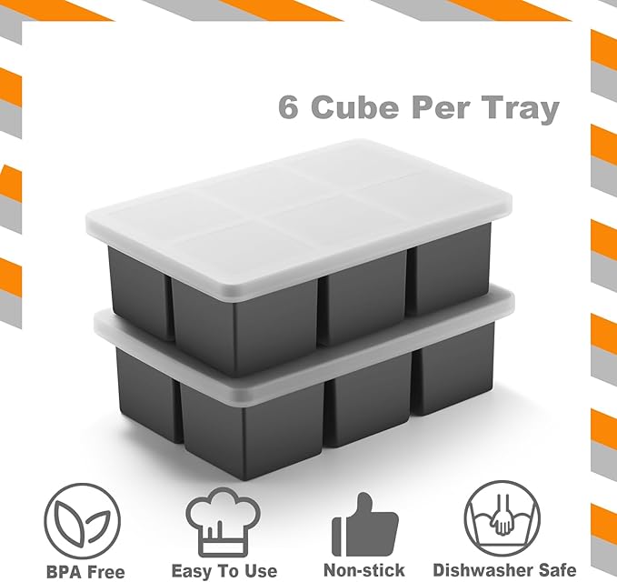 Nax Caki Large Ice Cube Molds Tray with Lid, Stackable Big Silicone Square Ice Cube Mold for Whiskey Cocktails Bourbon Soups Frozen Treats, Whiskey Gifts for Men from Daughter Wife Son Kids