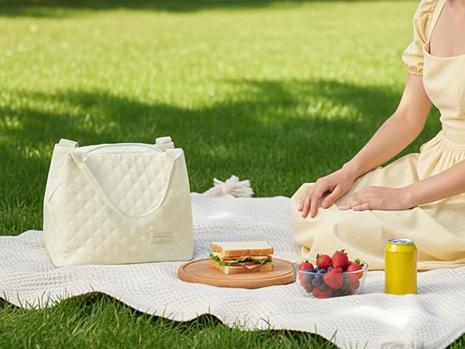 Aosbos Lunch Bag Women Insulated Lunch Box for Women Lunch Tote for Adult Lunch Cooler Bag Lunchbox for Work Office Picnic，beige