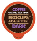 EKOCUPS Organic Dark Roast Coffee Pods, Strong Bold Dark Roast Flavor - USDA Certified Organic - Single Serve Cups for Keurig K Cups Coffee Makers, Box of 40 Recyclable Capsules