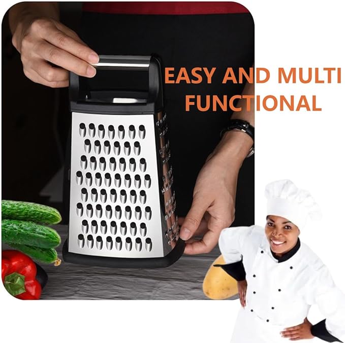 Stainless Steel 4 Sides Grater Slicer with Handle, Multifunctional Cutter Planing for Ginger, Garlic, Cucumbers, Carrots, Cheese, Potato, Ergonomic Design Kitchen Gadgets Accessories（Red）