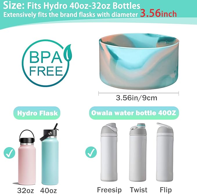 WK IEASON Protective Silicone Base Cover Boot for Hydro Flask Wide Mouth, Anti-Slip Silicone Sleeve Bottom Bumper As Hydro Flask Water Bottle Accessories-3.56inch Bottom Diameter