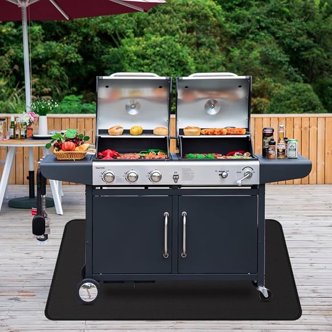 48 x 30 Inch Under Grill Mats for Outdoor Grill, Fireproof Deck and Patio Protector Mat, Double-Sided Waterproof Oil-Proof Fire Blanket BBQ Mat, Grill Floor Pads Fireplace Fire Pit Mats